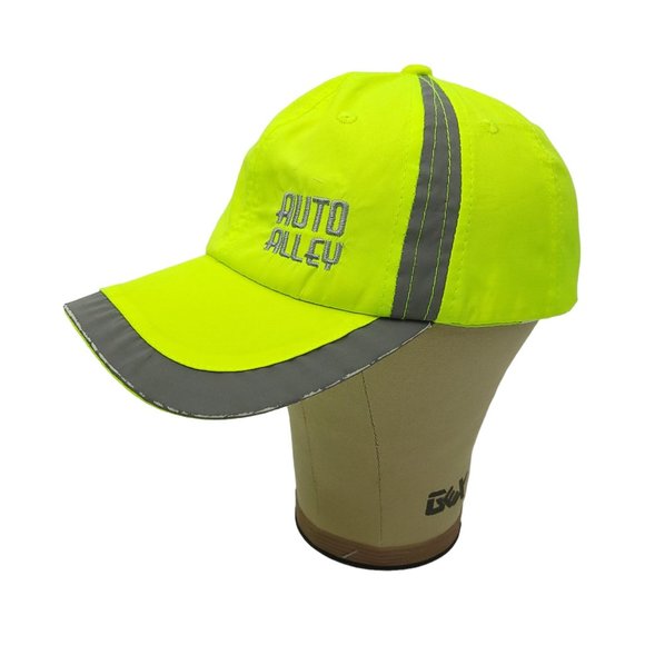 Auto Alley Neon Green Yellow Gray Trim Strapback Cap Trucker Reflective Hat - Picture 9 of 14